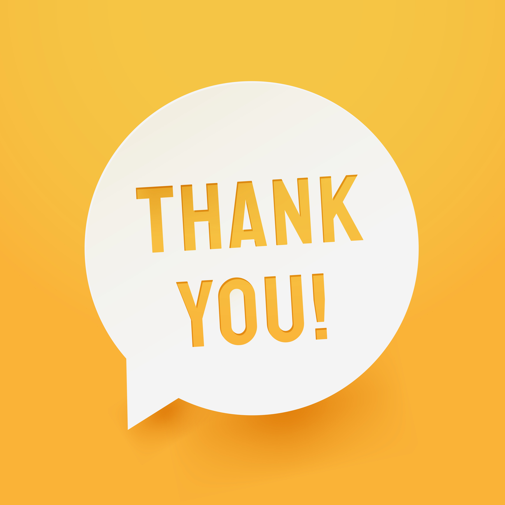 Stock Graphic Yellow Square with Talking Bubble Inside With the Words Thank You