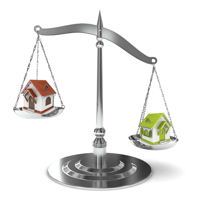 Photo representation of two houses being compared