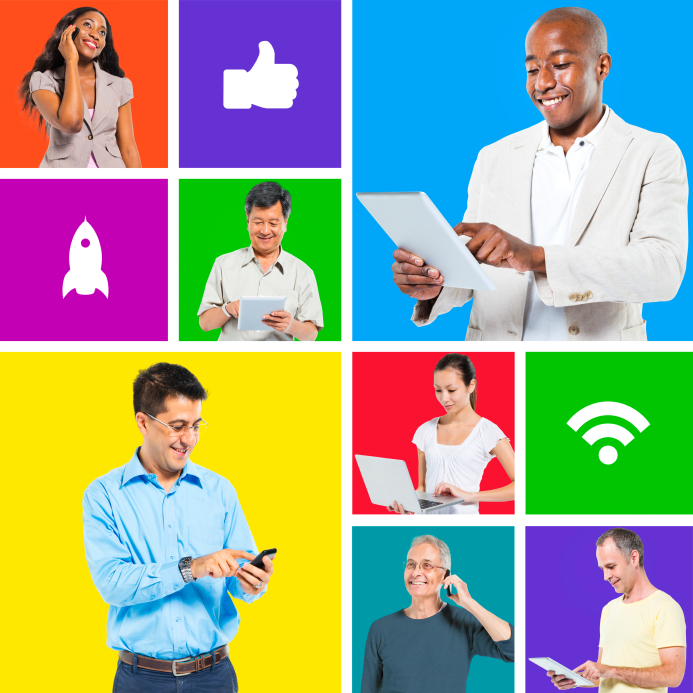 Stock photo collage of people and social media responses